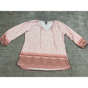 Como Vintage Top Blouse Womens XL Pink 3/4 Sleeve V-Neck‎ Polyester Blend Casual